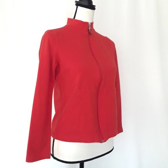 Liz Claiborne Red Mock Neck Front Zip Fitness Sweater - Picture 3 of 13